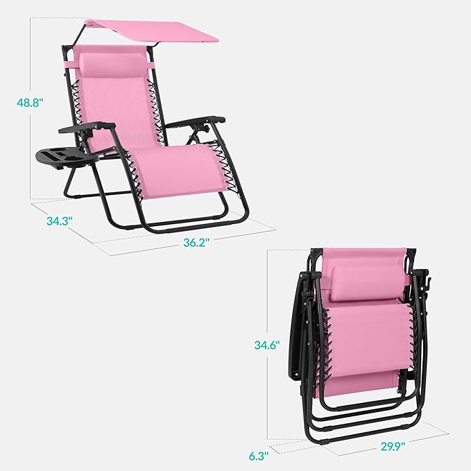 30” Wide Folding Zero Gravity Outdoor Recliner Patio Lounge