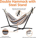 Amazon Basics Double Portable Hammock with Space Saving Steel Stand and Carrying Case, 2 Person, 470lb Capacity, Multi Color, 118" x 46" x 39"