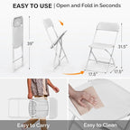 VINGLI 10 Pack White Plastic Folding Chair, Indoor Outdoor Portable Stackable Commercial Seat with Steel Frame 350lb. Capacity for Events Office Wedding Party Picnic Kitchen Dining