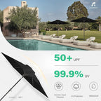 JEAREY 7.5FT Patio Umbrella Market Table Umbrella with 6 Sturdy Ribs, Push Button Tilt/Crank Outdoor Umbrella for Garden, Deck, Backyard, Pool, Black