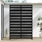 Casaphoria Metal Privacy Screen Outdoor, 72" H x 47" W Freestanding Decorative Privacy Screen for Patio Deck Balcony Garden with Stable Base, Black-Harold