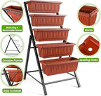 SEJOV 2 Pack Vertical Raised Garden Bed, 5 Tiers Elevated Planter Box for Herbs Vegetables Flowers, Graden Vertical Planter w/Drainage System for Patio Balcony Garden Outdoor Indoor Plants, Dark Red