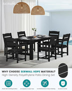 SERWALL Outdoor Dining Table Set, 67‘’ HDPE Patio Dining Set for 6, Wood-Like All-Weather Outdoor Table and Chairs Set for Lawn, Black