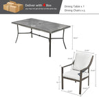 NATURAL EXPRESSIONS 7 Piece Patio Dining Table Outdoor Furniture Set for 6, 6Pcs Fixed Dining Chairs with Olefin Cushions, 65”Large Dining Table with Umbrella Hole