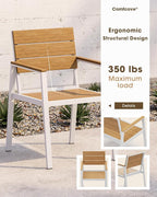 Outdoor Patio Dining Chairs Set of 2, Aluminum & HDPS All-Weather Dining Chairs for Deck, Lawn, Backyard, Pool (White & Teak)