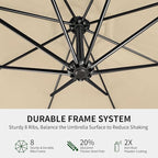 OLILAWN 10ft Patio Umbrella with Base Included, Outdoor Offset Cantilever Umbrella Upgraded Yarn-dyed Fabric Shade, Sturdy 8 Rids,360 Degree Rotation & Easy Tilt Adjustment, for Pool Deck Porch Backyard Garden,Beige