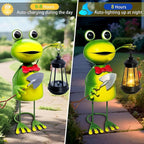 Solar Garden Lights Frog Statue,13.78in Tall Frog with Lantern Waterproof, Birthday Gifts for Women Mom Grandma, Big Metal Frog Stakes Decorative for Home Front Patio Balcony Yard Art Lawn
