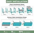 HDPE Outdoor Dining Set, Patio Table and Chairs Set, All-Weather 7-Piece Outside Table and 6 Chairs, 2" Umbrella Hole, Outdoor Furniture for Garden, Poolside, Backyard, Deck | Lake Blue