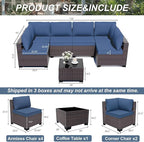 ALAULM Patio Furniture Set with Coffee Table, 7 Pieces Outdoor Sectional with Wide Seat and Thick Cushion, All Weather Wicker Rattan Conversation Set for Backyard, Garden, Deck, NavyBlue