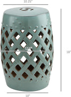 Outsunny 13" x 18" Ceramic Garden Stool with Woven Lattice Design & Glazed Strong Materials Decorative Outdoor Stool, Antique Blue