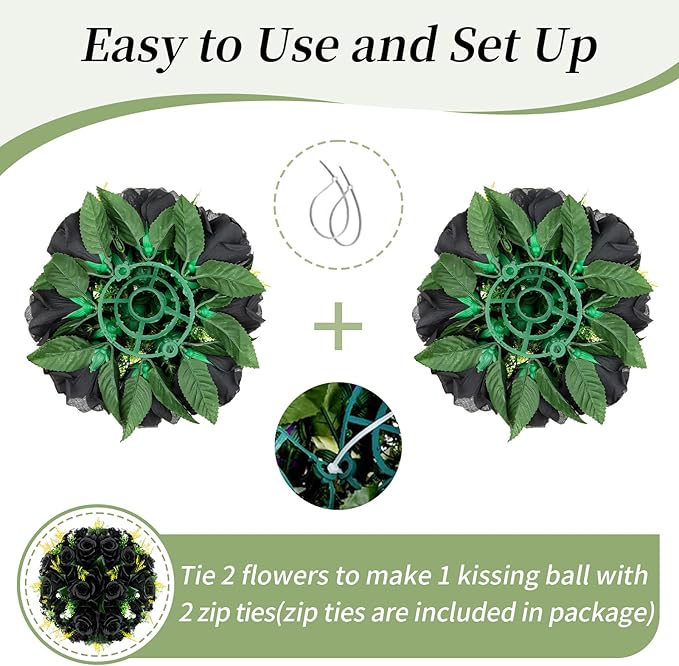 Artificial Rose Flower Balls 10 Pcs Black Silk Wedding Centerpieces