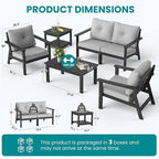 6-Piece HDPE Patio Furniture Set, Outdoor Sectional Sofa Set,All Weather Outdoor Couch with Dust-Free Cushions, Durable Patio Conversation Sets for Balcony, Porch, Black