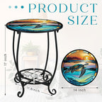 Outdoor Side Table Round Small Mosaic Patio Accent Indoor End Plant Coffee Tea Table for Yard Patio Porch Garden Living Room, Bedroom(Turtle Style,14 Inch)