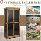 PetsCosset Outdoor Storage Cabinet, Wood & Metal Storage Shed with Weather-Resistant Roof, Removable Shelves, Lockable Doors, Outside Storage Tool Organizer for Garden, Patio, Backyard, Garage, Pool