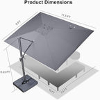 PURPLE LEAF Patio Umbrella 9' X 11.5' Rectangle Cantilever Umbrella Large Aluminum Outdoor Umbrellas with 360-degree Rotation & UPF40+ Premium Fabric for Deck Pool Garden Yard, Graphite Grey