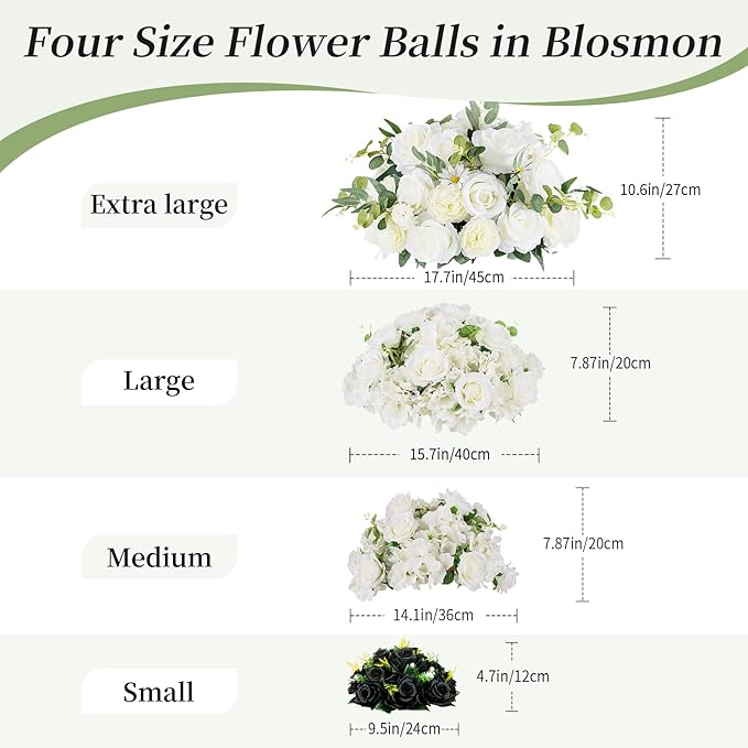 Artificial Black Rose Flower Balls, Set of 6 Silk Centerpieces
