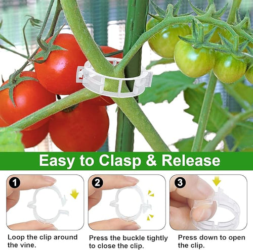250 Pcs Tomato Clips, Plant Support Clips and J Tomato Hooks, Plastic Trellis Clip Vegetable Cages Vine Garden Clip for Tomatoes Cucumber Grape Melon, Makes Plants Grow Upright or Prevent Falling Off