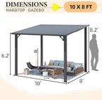 AECOJOY 10'x8' Pergola Hardtop Outdoor Gazebo for Patio, Small Heavy Duty Lean to Metal Pergolas and Gazebos Clearance, Wall-Mounted Grill Gazebo Galvanized Steel Patio Roof Awnings for Patio, Decks