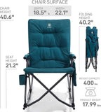 EVER ADVANCED Oversized Folding Rocking Camping Chair, Padded Portable Rocker Chair for Patio, Lawn and Outdoors, Heavy Duty Hard Armchair for Adults Supports 400lbs, Green