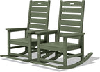 SERWALL Outdoor Rocking Chair Set of 2, Oversized Rocking Chair with Footboard for Adults, HDPE All Weather Resistant Rocking Chairs for Patio, 350lbs Weight Capacity,Avocado Green