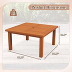 Tangkula Patio Coffee Table with Umbrella Hole, 35.5 Inches Outdoor Solid Square Wood Side Table with Slatted Tabletop & Teak Oil Finish, for Yard, Balcony, Deck