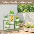 LASZOLA 6 Tiered Folding Plant Stand Indoor for Multiple Large Planter, Tall Heavy Duty Adjustable Rack with Rust Proof Plastic Shelving, Sturdy Vertical Tree Organizer for Narrow Inside Floor, Green