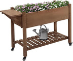 Outsunny Raised Garden Bed with 8 Grow Grids, Wooden Outdoor Plant Box Stand with Folding Side Table and Wheels, 49" x 21" x 34", for Vegetables, Flowers, Herbs, Brown