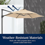 Best Choice Products 10ft Solar LED Offset Cantilever Hanging Market Patio Umbrella, Smooth 360° Rotation, 8 Sturdy Ribs, Easy Adjustment - Sand