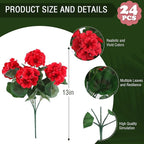 Artificial Geranium Flowers, Red Silk Bundles for Indoor and Outdoor Decor