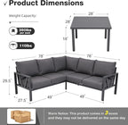 Patio Furniture Set, 6 Pieces Outdoor Couch Sectional, L Shaped Patio Sofa, Metal Patio Couch Sectional with Side Table, Outdoor Seating Conversation Set, Grey