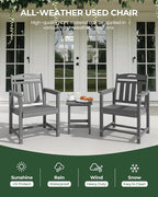 Patio Chairs Set of 2, HDPE Outdoor Dining Chairs with Wide Seat, All Weather Oversized Porch Chair for Garden, Backyard, Deck - Grey