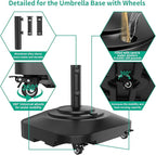 Umbrella Base with Wheels, Umbrella Stand Base Heavy Duty 100lb Windproof, Fillable Umbrella Base Mobile Square Umbrella Stand Outdoor Base for Patio, Deck, Poolside, Lawn, Fits Most Sized Umbrellas