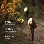 GOODSMANN Low Voltage Landscape Flood Light 3W LED 200 Lumen Outdoor Spotlight 3000K Warm White Replaceable LED Outside Hardwired Lighting with Metal Stake Cable Connector Replaceable