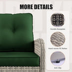 15-Piece Outdoor Patio Furniture Set with Rocking Swivel Chair Wicker Sectional Sofa Set, Patio Conversation Set with Thickened Cushions & Coffee Table for Garden, Backyard, Poolside, Green