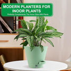 Self-Watering-Pots-for-Indoor-Plants, 8 Inch Flower Pots for Indoor Plants, 3 Packs Plastic Planters with Drainage Holes and Saucers