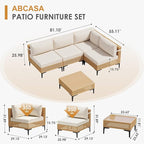 ABCASA Patio Furniture Set, 5-Piece Wicker Outdoor Patio Furniture Sets with Anti-Slip Cushions & Coffee Table,Boho Patio Conversation Set Sectional Sofa for Backyard,Porch,Beige