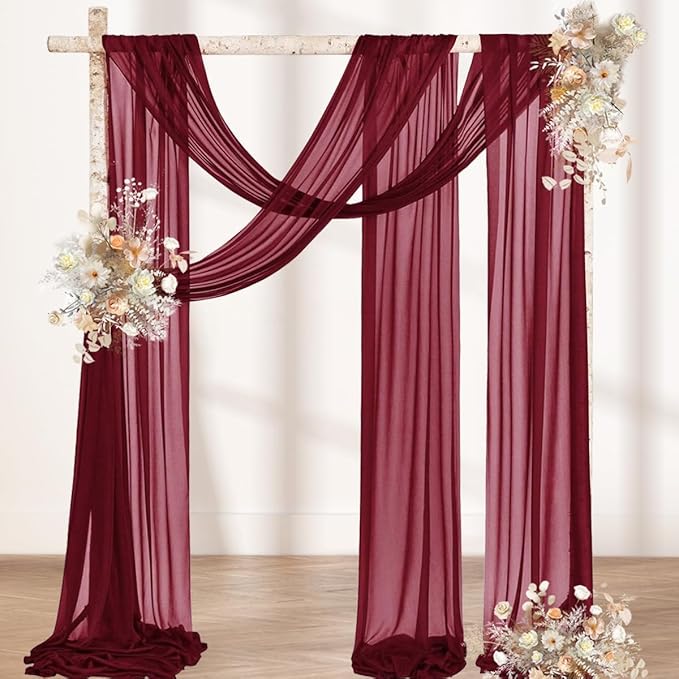 Outdoor Curtains Burgundy Sheer Gauze Arch Drape, 2 Panels 29 x 240 Inch