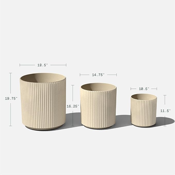 Veradek Demi Series Set of 3 Round Planters for Porch, Patio, Backyard | Durable Plastic-Concrete Material | Modern Décor for Tall Plants, Flower