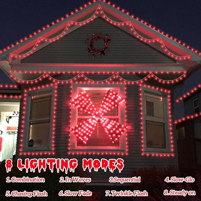 String Lights, 165 ft Red LED Outdoor Lights with 8 Modes