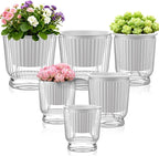 Set of 6 Self Watering Plant Pot 3 Sizes Plastic Double Layer Self Watering Flower Pot with Multi Mesh Drainage Holes Wicking Reservoir for Indoor Outdoor Garden Plants(White)