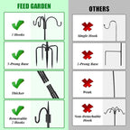 FEED GARDEN 92" Squirrel-Proof Bird Feeder Pole - Heavy-Duty Shepherd's Hook with 3 Hooks, 5-Prong Base & 19" Baffle for Outdoor Feeders & Plants