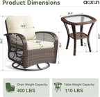 Aoxun 3 Pieces Patio Furniture Set, Patio Swivel Rocker Chairs Set of 2, Wicker Outdoor Bistro Set with Rocking Chair, Thickened Cushions and Table for Porch (Beige)
