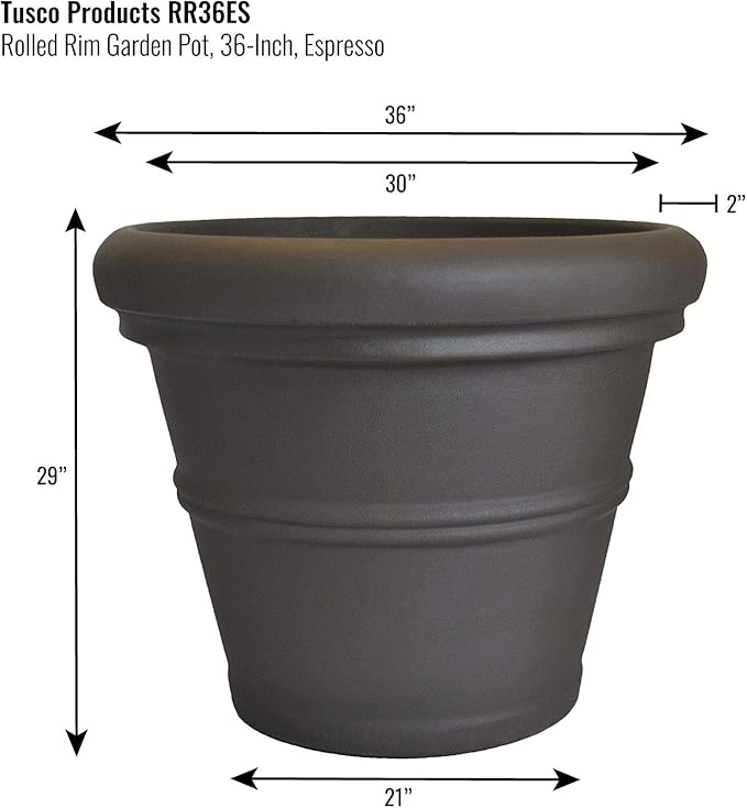 Tusco Products RR36ES Classic Rolled Rim Garden Planter, 36", Espresso