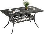 DWVO Cast Aluminum Outdoor Dining Table, 59'' Patio Table w/Max Bearing 220 LBS, Patio Dining Table with 2" Umbrella Hole and Adjustable Foot Pads for Garden, Backyard, Deck and Patio, Bronze