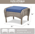 Belord Outdoor Ottomans for Patio Foot Rest - 25 Inch PE Wicker Foot Stool Set of 2 with Removable Cushions for Patio Furniture Sets,All Weather Rattan Ottoman for Balcony Deck Backyard Brown