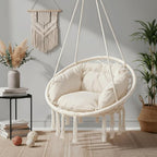 Hammock Chair, Beige Macrame Swing with Thick Seat Cushion