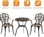 Bistro Set for 2, 3-Piece Cast Aluminum Patio Table and Chairs in Bronze