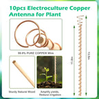 10pcs Electroculture Plant Stakes, 13.5''/17" Available Copper Coil Wire Antennas Garden Stakes, Tensor Rings Kit, Copper Rods Electronic Planting for Growing Vegetable Garden Plants Support