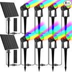ZYAN Solar Color Changing RGB Spotlights with Remote, 12000mAh Separate Monocrystalline Panels & USB-C Powered, Auto On Off, Outdoor IP65 Waterproof for Patio Yard Path (100 Lumens × 8 Pack)