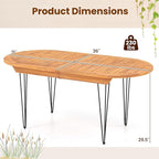 Tangkula 71" Outdoor Dining Table for 6, Oval Teak Wood 6 Person Patio Table with 2" Umbrella Hole, Metal Legs, Safety Locks and Wood Tabletop, Outside Table for Garden, Poolside & Backyard